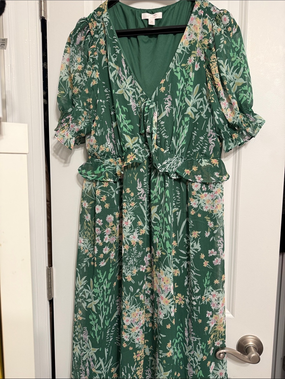LC Lauren Conrad Green Floral Maxi Dress with Tie Front